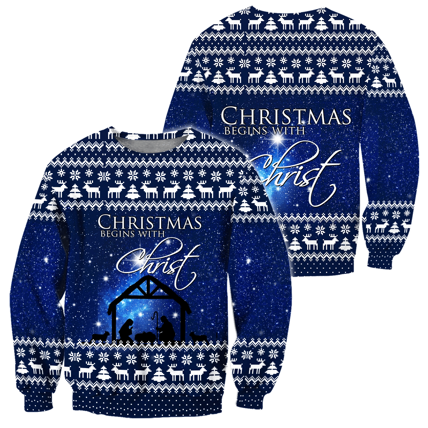 Christmas Begin With Christ All Over Print 3D Shirt Style: 3D Sweatshirt, Color: Blue