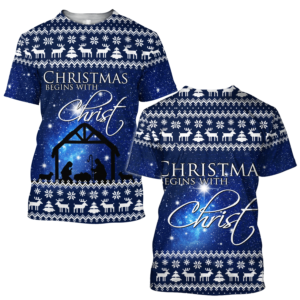 Christmas Begin With Christ All Over Print 3D Shirt 3D T-Shirt Blue S