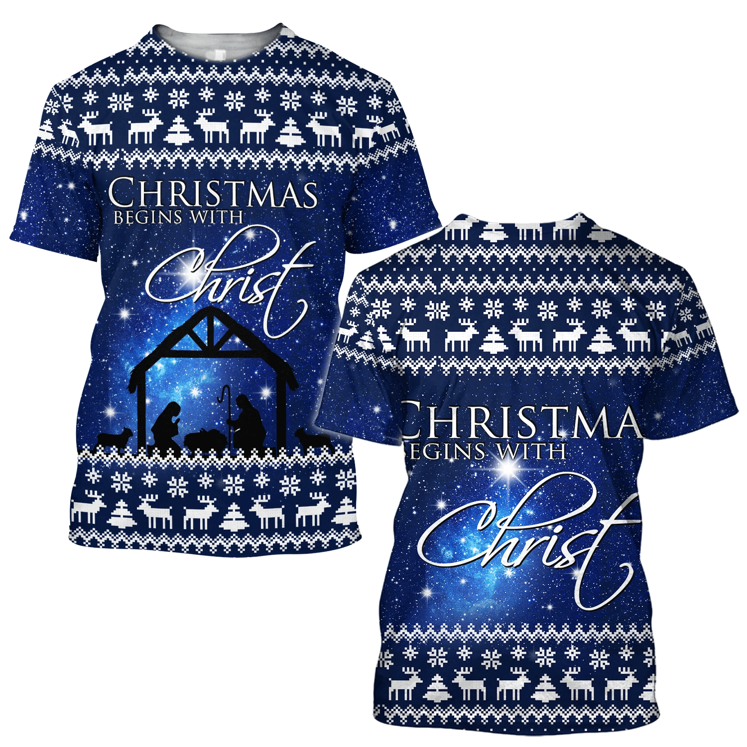 Christmas Begin With Christ All Over Print 3D Shirt Style: 3D T-Shirt, Color: Blue
