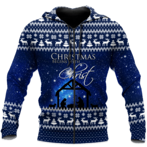 Christmas Begin With Christ All Over Print 3D Shirt 3D Zip Hoodie Blue S