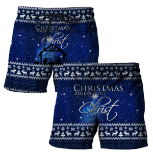 Christmas Begin With Christ All Over Print 3D Shirt Short Pant Blue S