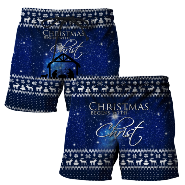 Christmas Begin With Christ All Over Print 3D Shirt Short Pant Blue S