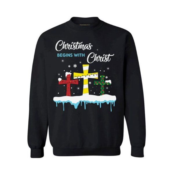 Christmas Begin With Christ Cross Sweatshirt Sweatshirt Black S