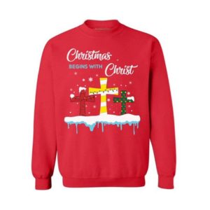 Christmas Begin With Christ Cross Sweatshirt Sweatshirt Red S
