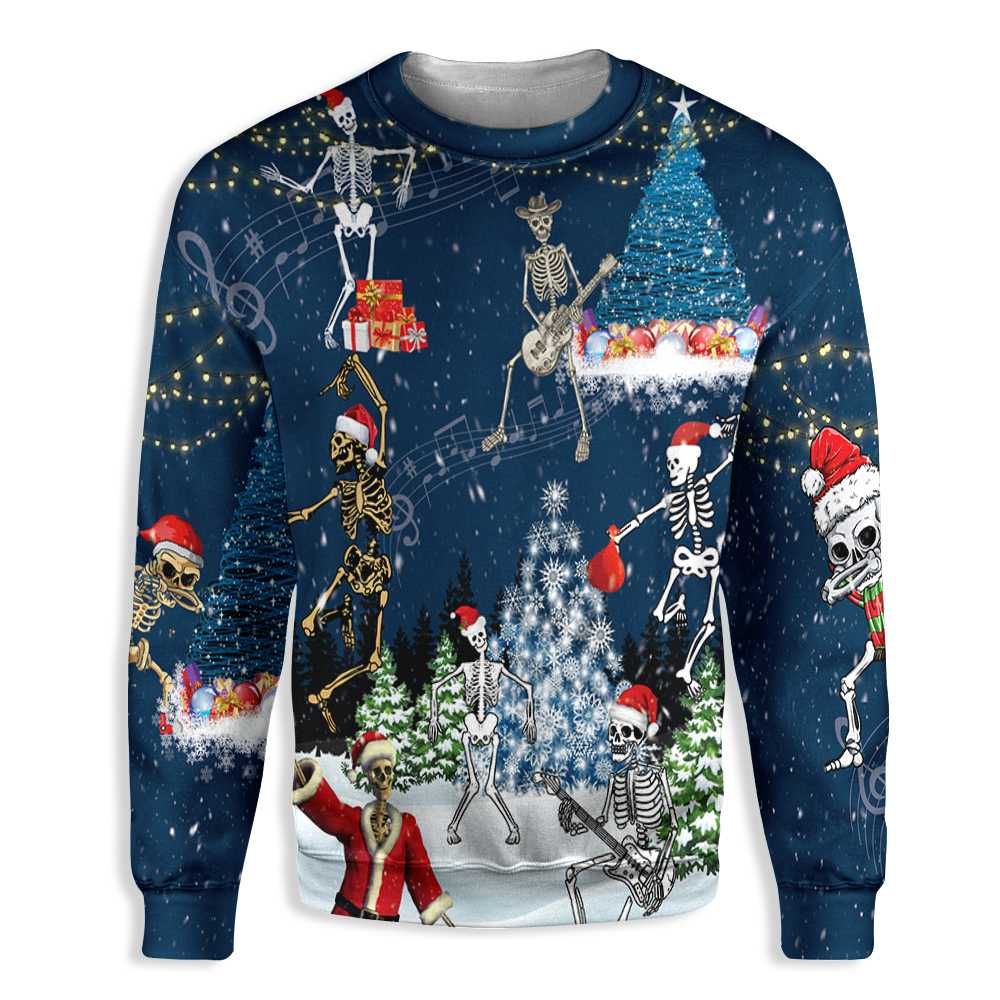 Christmas Skeletons Dancing All Over Print 3D Sweatshirt Style: 3D Sweatshirt, Color: Navy