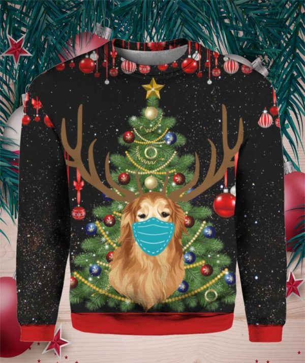 Christmas Tree Golden Retriever Reindeer With Face Mask Christmas 3D All Over Print Shirt 3D Sweatshirt Black S