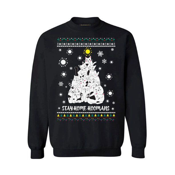 Christmas Tree Kitty For Cats Lover  Stay Home Hoomans Sweatshirt Style: Sweatshirt, Color: Black