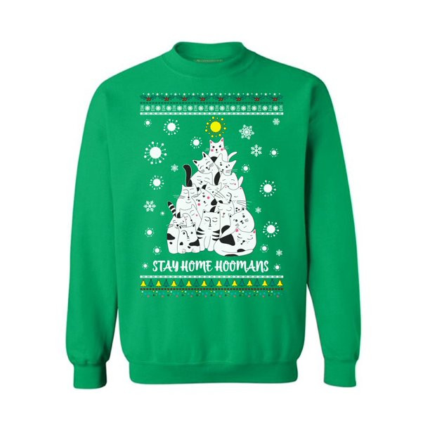 Christmas Tree Kitty For Cats Lover  Stay Home Hoomans Sweatshirt Style: Sweatshirt, Color: Green