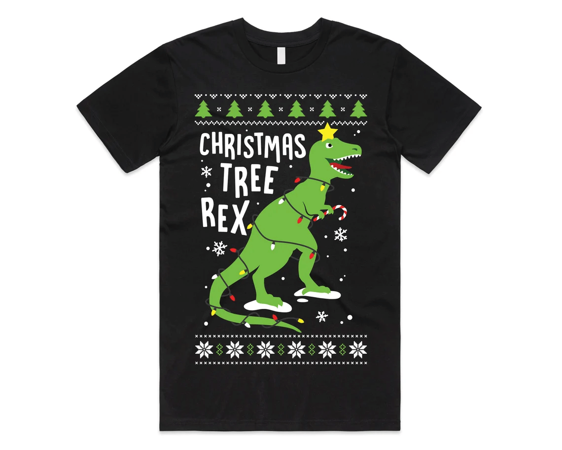 Christmas Tree Rex Christmas Sweatshirt Style: Unisex T-shirt, Color: Black