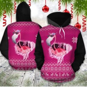 Christmas Ugly Flamingo All Over Print 3D Leggings 3D Hoodie Pink S