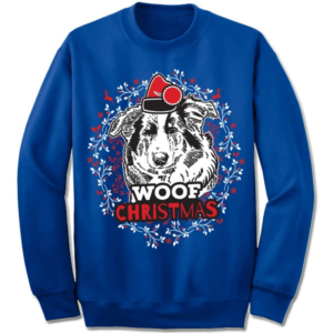 Collie Santa Ugly Woof Christmas Sweatshirt Sweatshirt Blue S