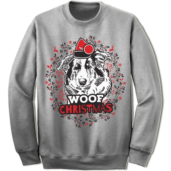 Collie Santa Ugly Woof Christmas Sweatshirt Sweatshirt Gray S