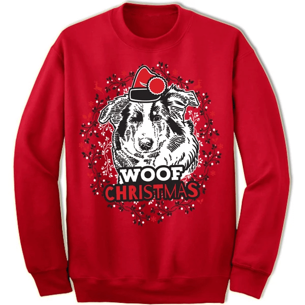 Collie Santa Ugly Woof Christmas Sweatshirt Style: Sweatshirt, Color: Red