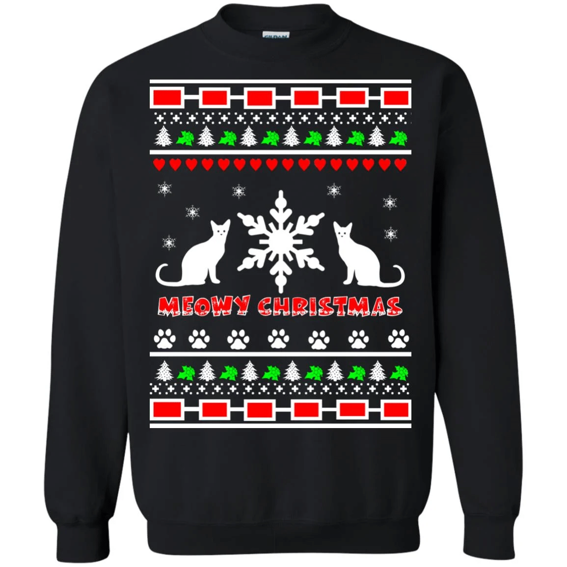 Couples Meowy Christmas Christmas Ugly Sweatshirt Style: Sweatshirt, Color: Black