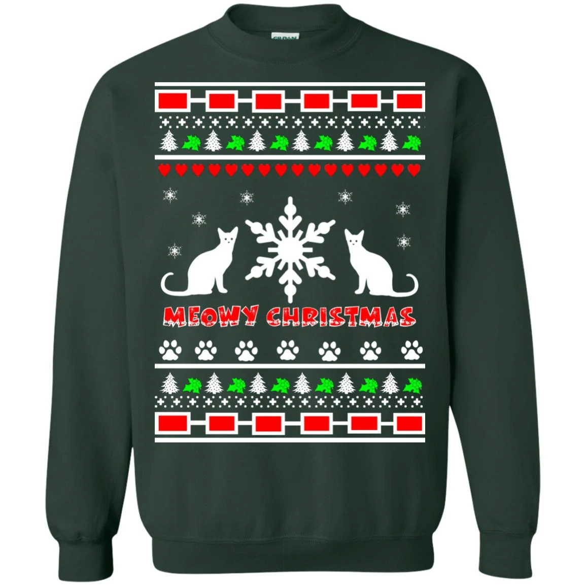 Couples Meowy Christmas Christmas Ugly Sweatshirt Style: Sweatshirt, Color: Forest Green