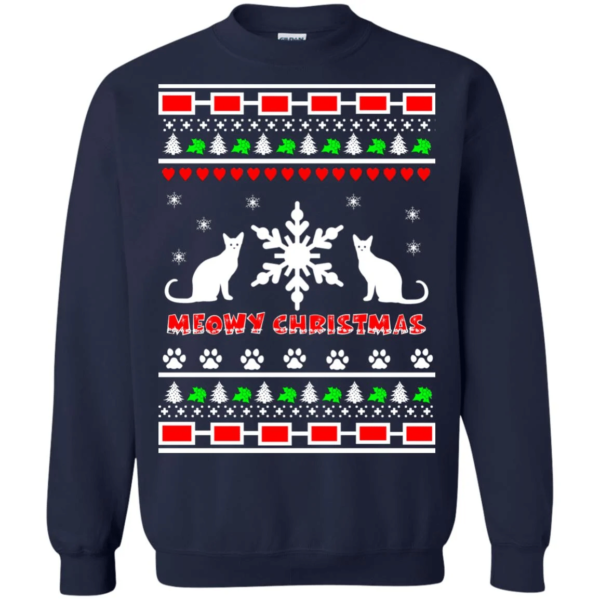 Couples Meowy Christmas Christmas Ugly Sweatshirt Sweatshirt Navy S