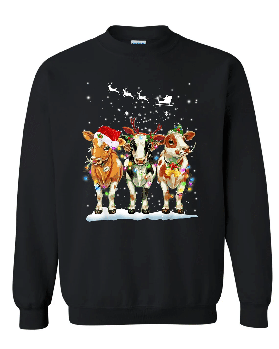 Cows Christmas Sweatshirt Style: Sweatshirt, Color: Black