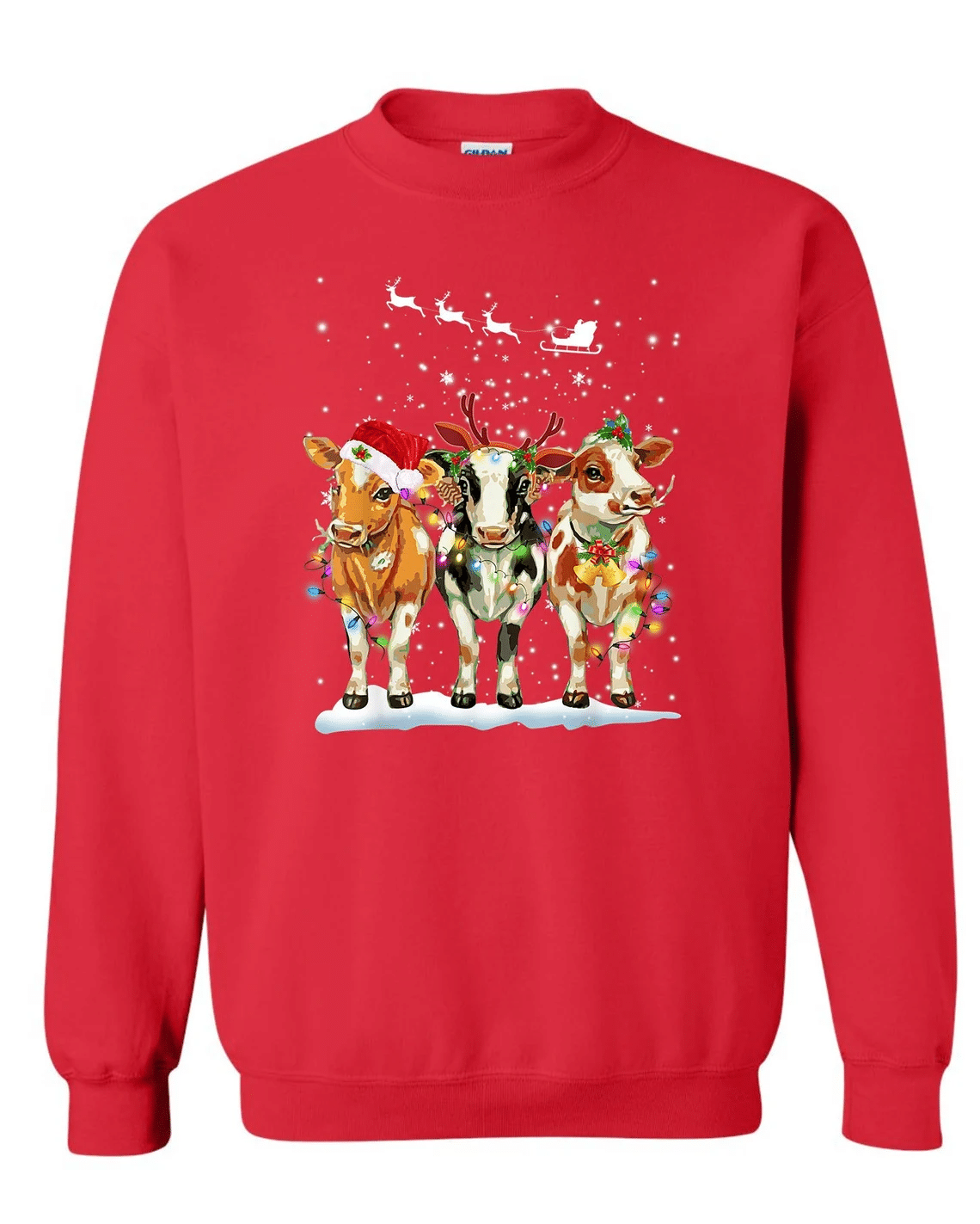 Cows Christmas Sweatshirt Style: Sweatshirt, Color: Red