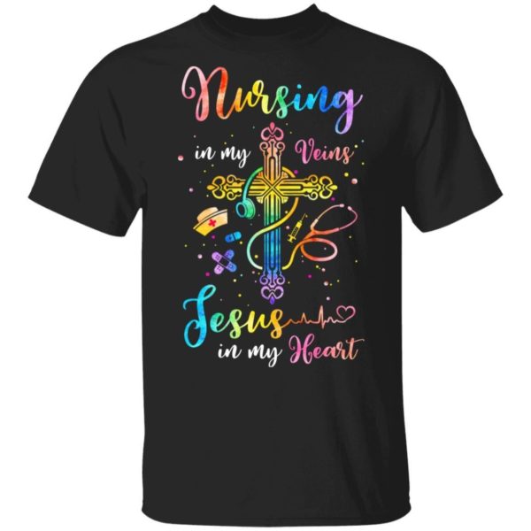 Cross Christ Nursing In My Veins Jesus In My Heart Christmas Shirt Unisex T-Shirt Black S