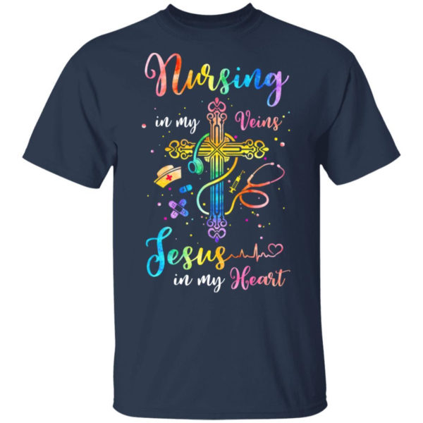 Cross Christ Nursing In My Veins Jesus In My Heart Christmas Shirt Unisex T-Shirt Navy S