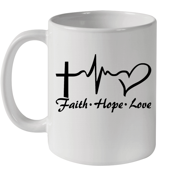 Cross Heartbeat Faith Hope Love Mug Style: Ceramic Mug 11oz, Color: White