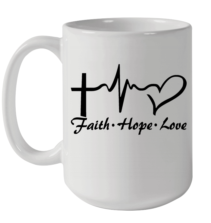 Cross Heartbeat Faith Hope Love Mug Style: Ceramic Mug 15oz, Color: White