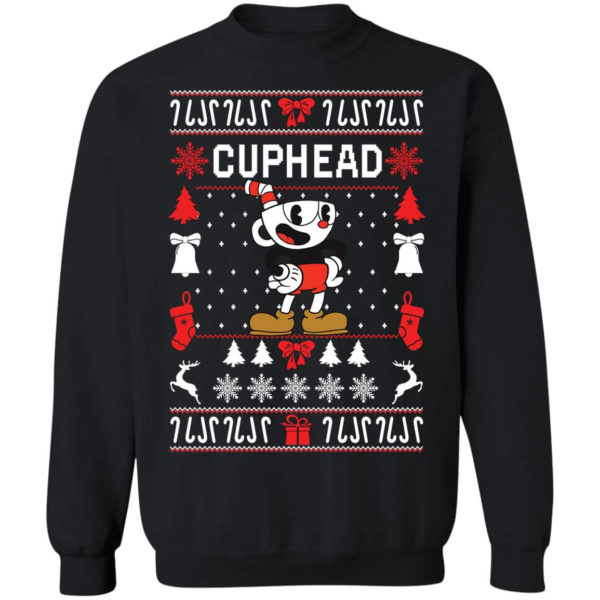 Cuphead Christmas sweater Cuphead cute with bells and stocking Sweatshirt Black S
