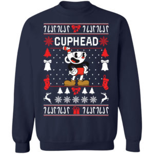 Cuphead Christmas sweater Cuphead cute with bells and stocking Sweatshirt Navy S