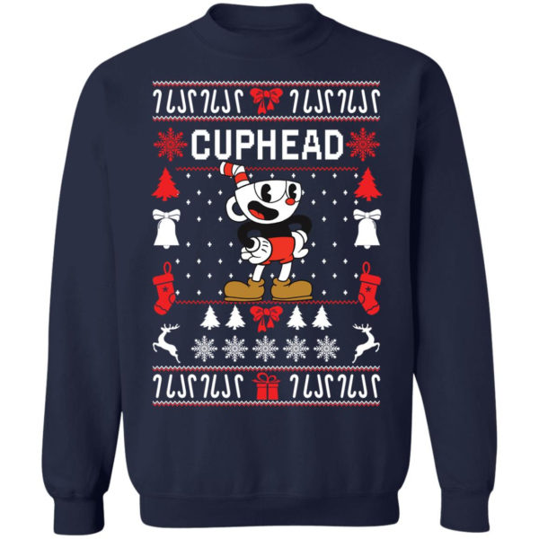 Cuphead Christmas sweater Cuphead cute with bells and stocking Sweatshirt Navy S