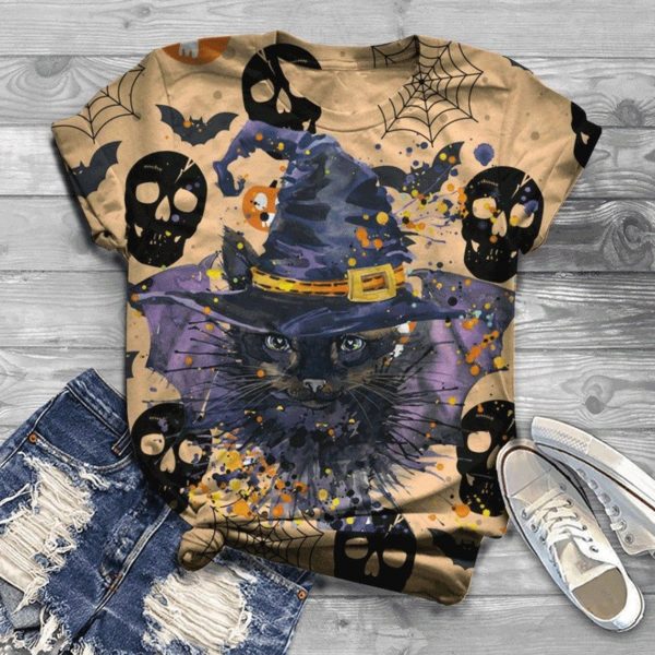Cute Cat Halloween Cat 3D Unisex T-Shirt 3D T-Shirt Black S