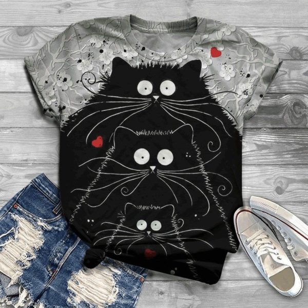 Cute Cats Black Cats 3D Unisex T-Shirt 3D T-Shirt Black S