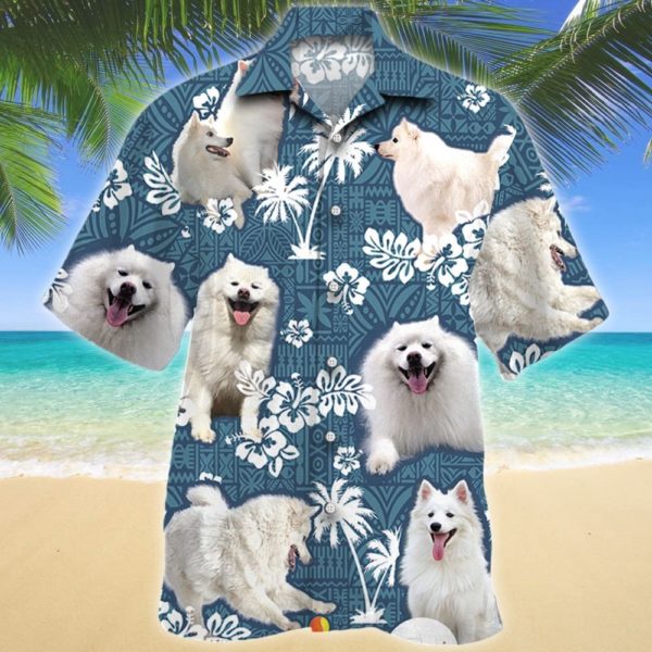 Cute Eskimo Dog Lover Summer Holiday Hawaii Shirt Short-Sleeve Hawaiian Shirt White S