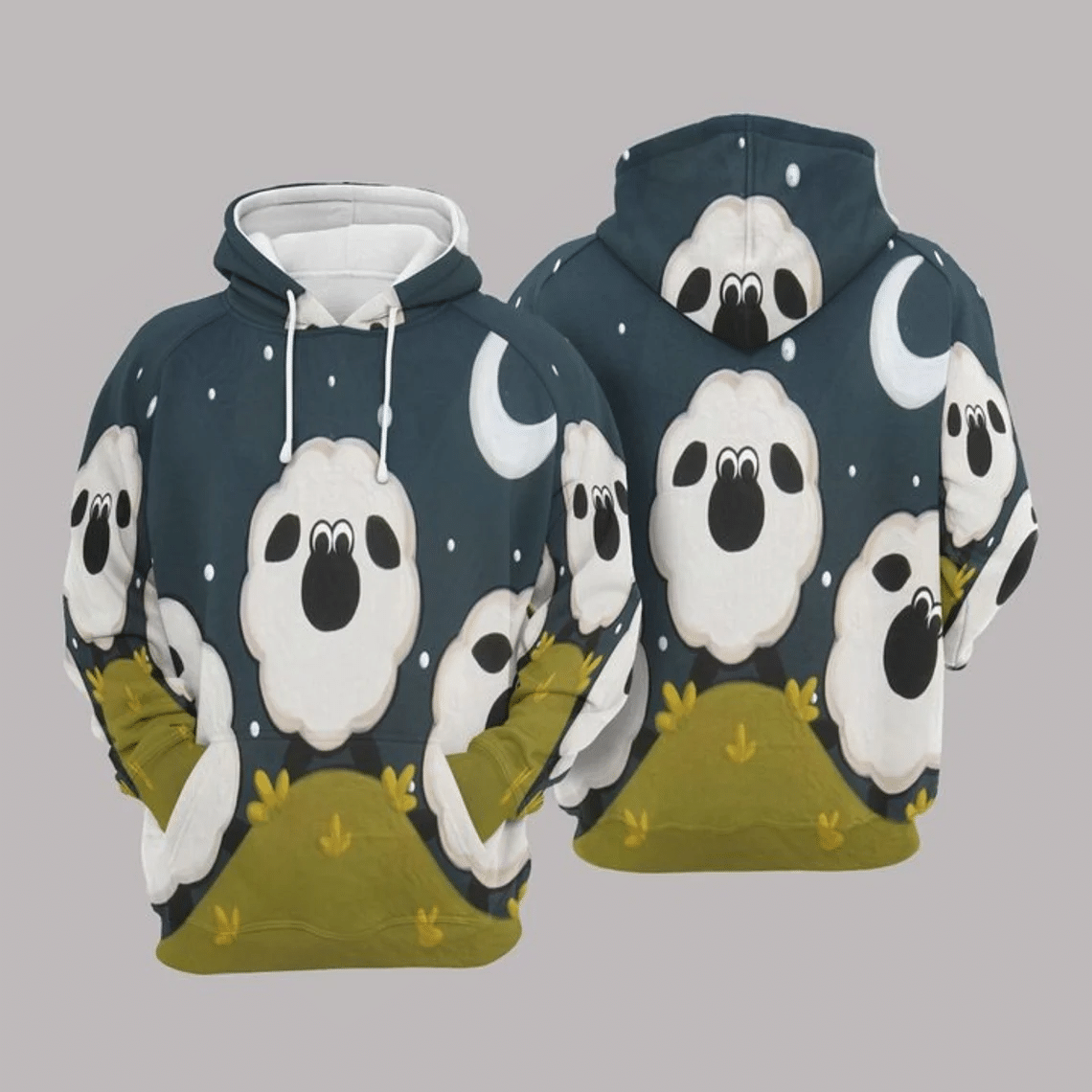 Cute Sheep All Over Print Hoodie Style: 3D Hoodie, Color: White