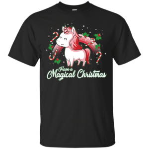 Cute Unicorn Rainbow Have A Magical Christmas Shirt Unisex T-Shirt Black S