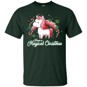 Cute Unicorn Rainbow Have A Magical Christmas Shirt Unisex T-Shirt Forest Green S