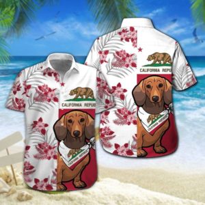 Dachshund California Republic Hawaiian Shirt Short Sleeve Hawaiian Shirt White S