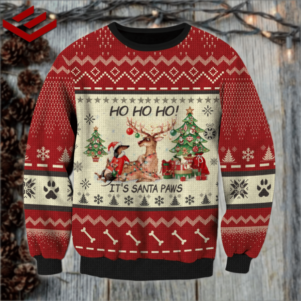 Dachshund Santa Ho Ho Ho It's Santa Paws Christmas Sweater AOP Sweater Red S