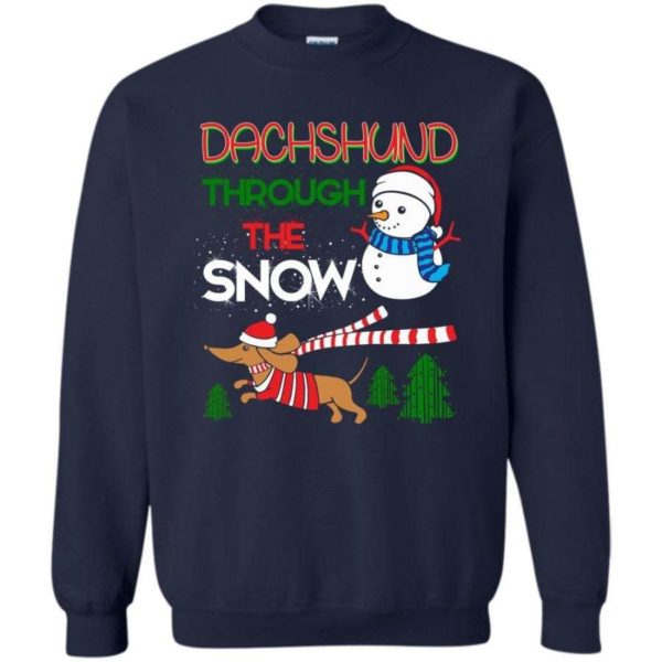 Dachshund Through Snow Ugly Snowman Christmas Sweatshirt Sweatshirt Navy S