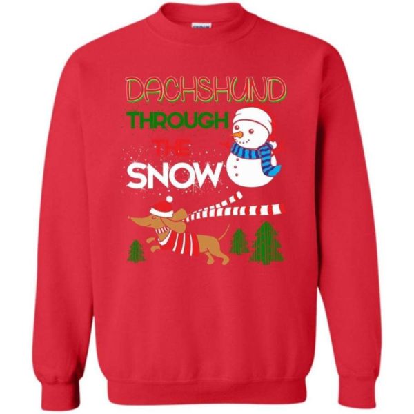 Dachshund Through Snow Ugly Snowman Christmas Sweatshirt Sweatshirt Red S