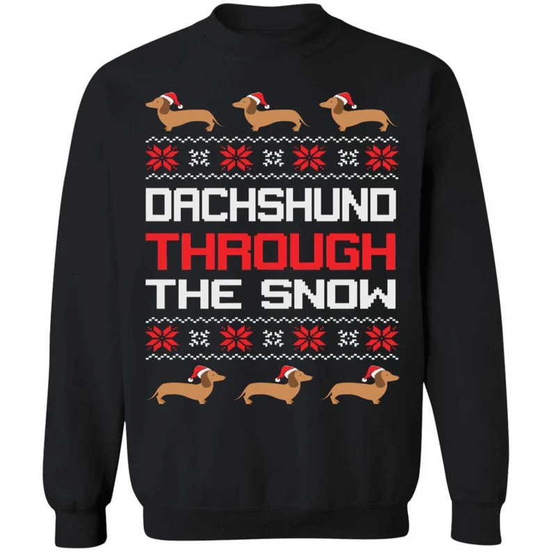 Dachshund Through The Snow Christmas Sweatshirt Style: Sweatshirt, Color: Black