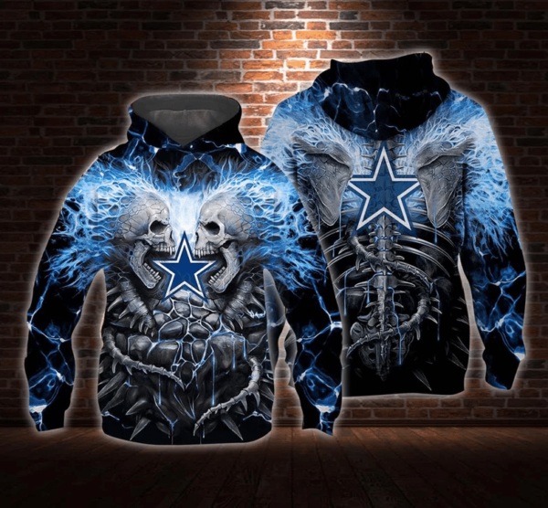 Dallas Cowboys Mix Skull All over Printed 3D Hoodie 3D Hoodie Blue S