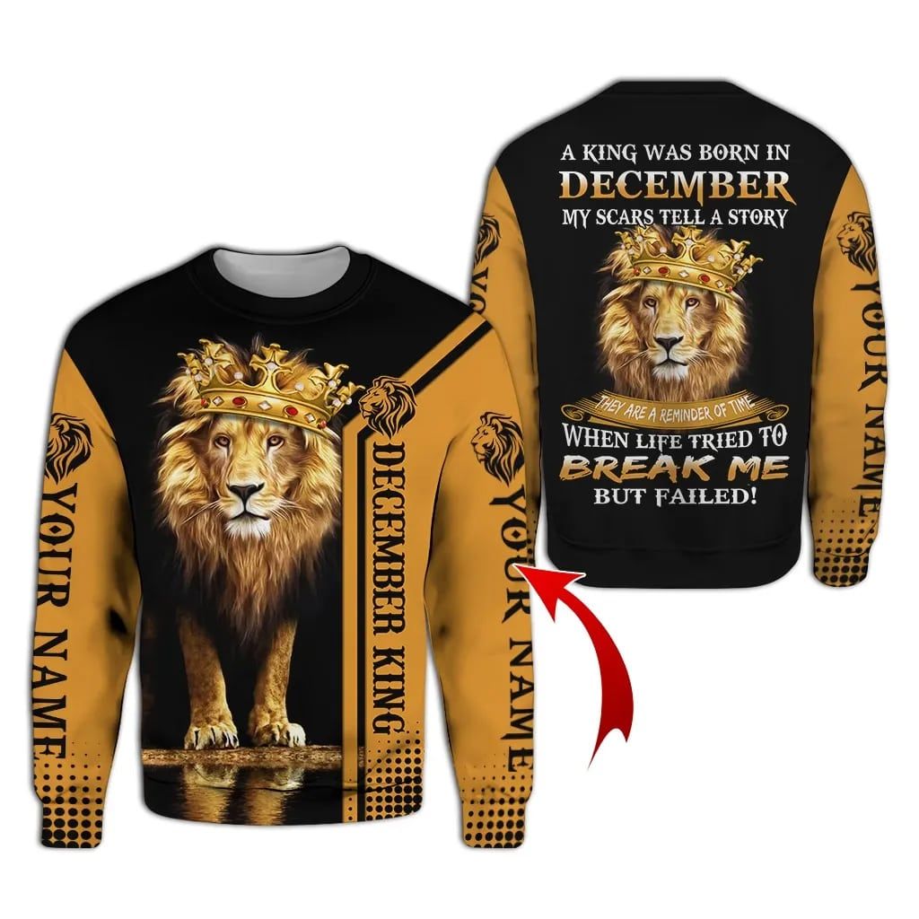 December Guy Lion King Personalized Name 3D All Over Printed Shirt Style: 3D Sweatshirt, Color: Black