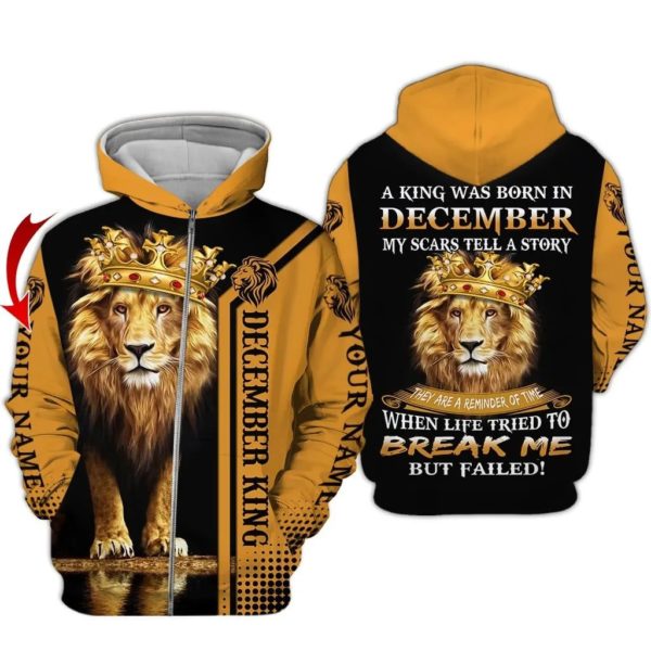 December Guy Lion King Personalized Name 3D All Over Printed Shirt 3D Zip Hoodie Black S