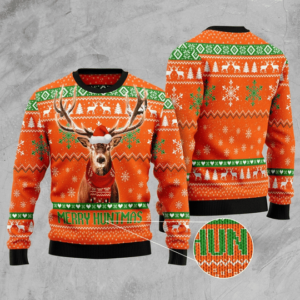 Deer Merry Huntmas Ugly Christmas Sweater AOP Sweater Orange S