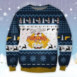Die Hard Is Not A Christmas Movie Reindeer Fire Christmas Sweater AOP Sweater Navy S
