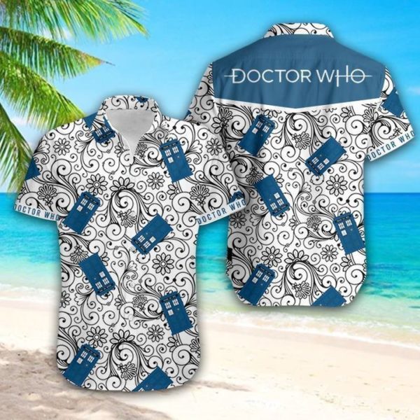 Doctor Who Police Box Floral Pattern Hawaiian Shirt Short Sleeve Hawaiian Shirt White S
