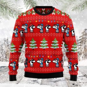 Dog Cute Christmas Tree Ugly Christmas Sweater AOP Sweater Red S