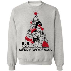 Dog Tree Merry Woofmas Christmas Sweatshirt Christmas Sweatshirt Ash S