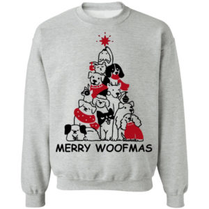 Dog Tree Merry Woofmas Christmas Sweatshirt Christmas Sweatshirt Sport Grey S