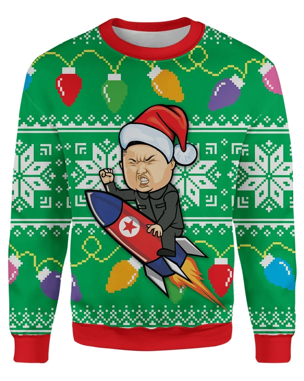 Donald Trump and Rocket Man 3D All Over Print Christmas Sweatshirt Style: AOP Sweater, Color: Green